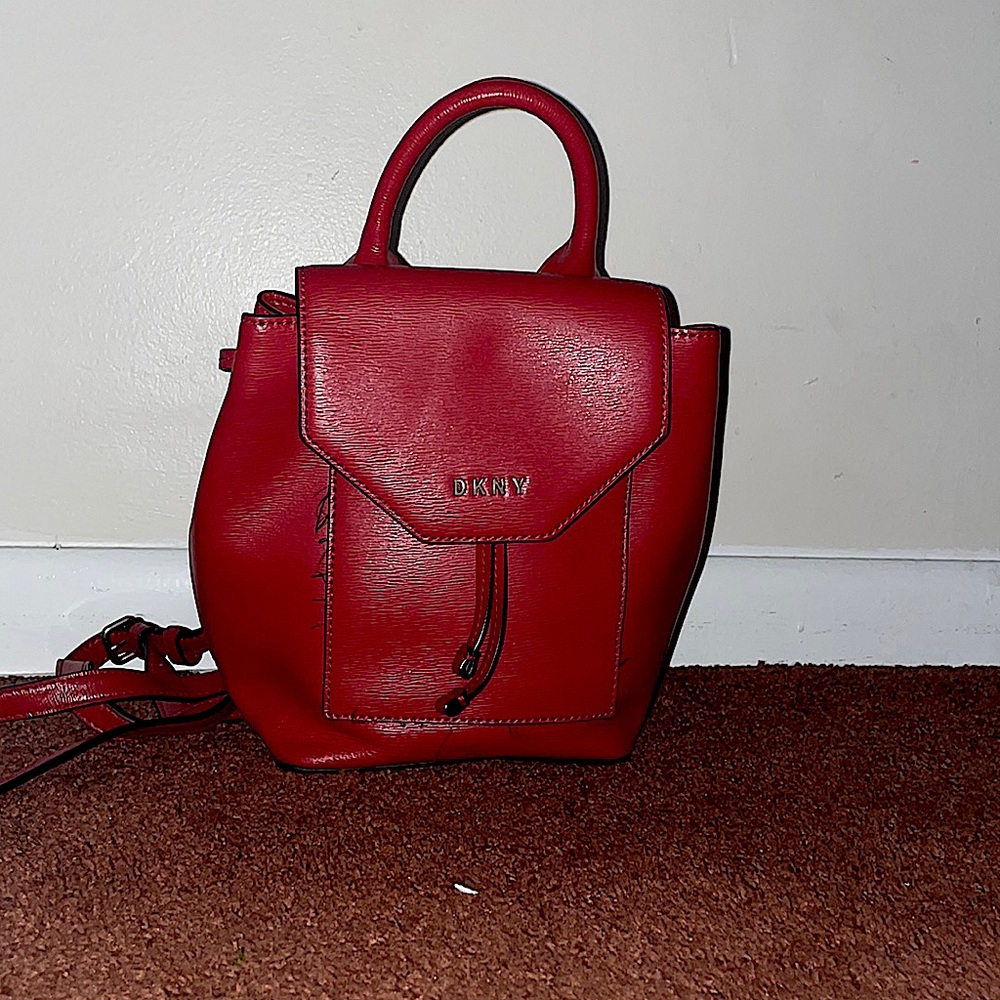 Dkny Alexa Small Red Leather Backpack Gem